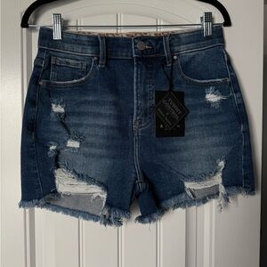 Risen Distressed Jean Shorts for Women with Tummy Control